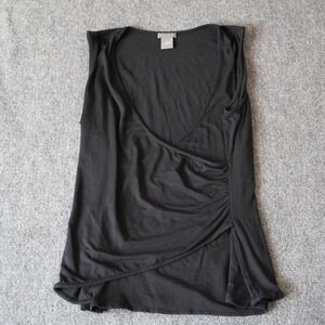 Ann‎ Taylor Black Sleeveless Top Ruched Detail Wrap Front Women's Medium